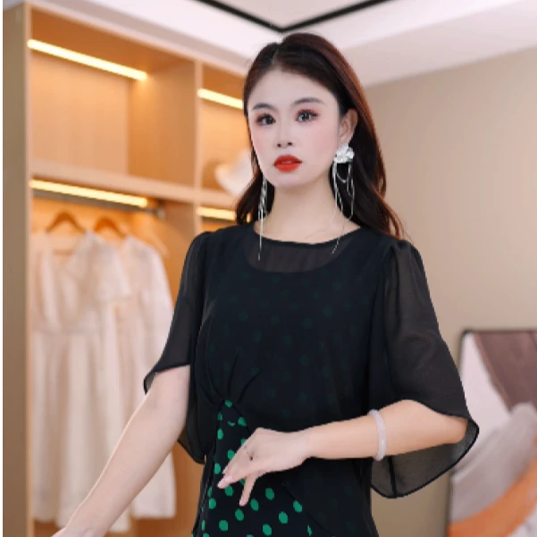 夏季中式夏季高级氛围感2025新时尚气质垂波点减龄显瘦套装两件套