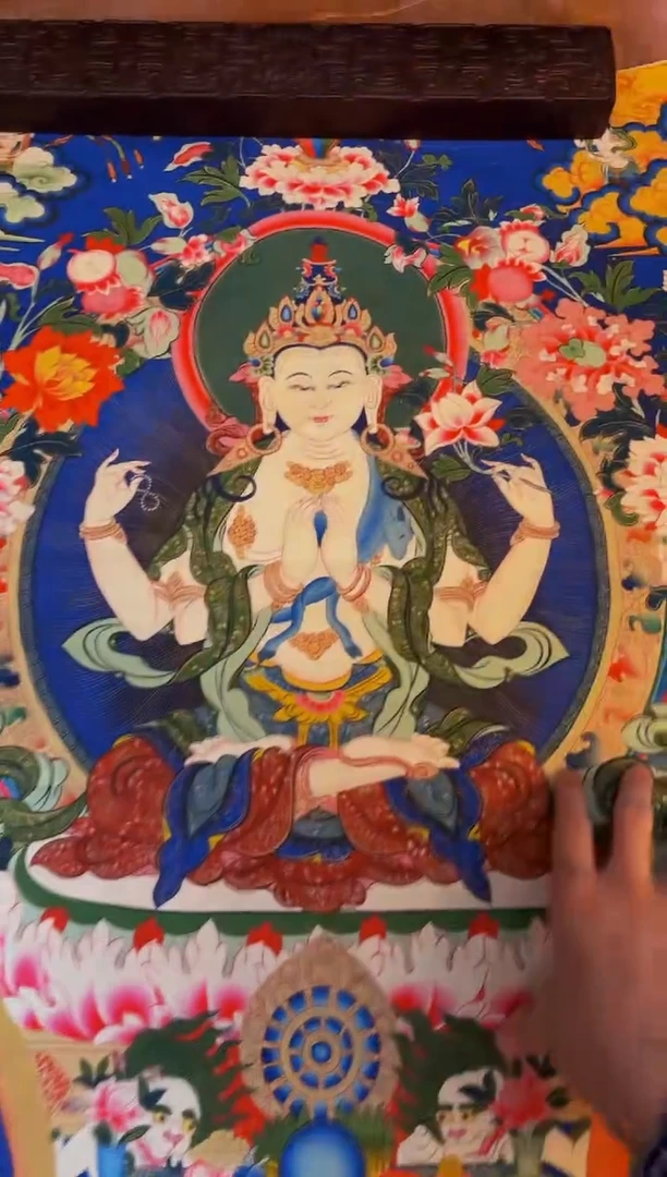 装裱画精品手绘唐卡链接--A四臂观音