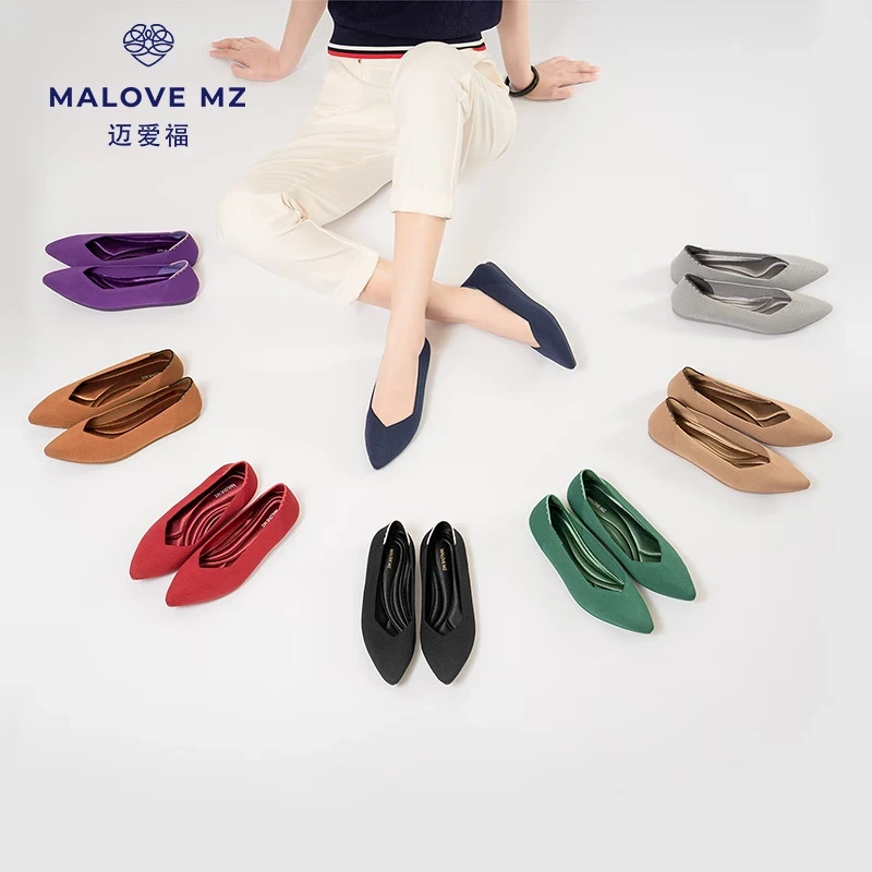 MALOVE MZ王妃鞋2025新款百搭浅口单鞋女透气通勤平底鞋舒适尖头