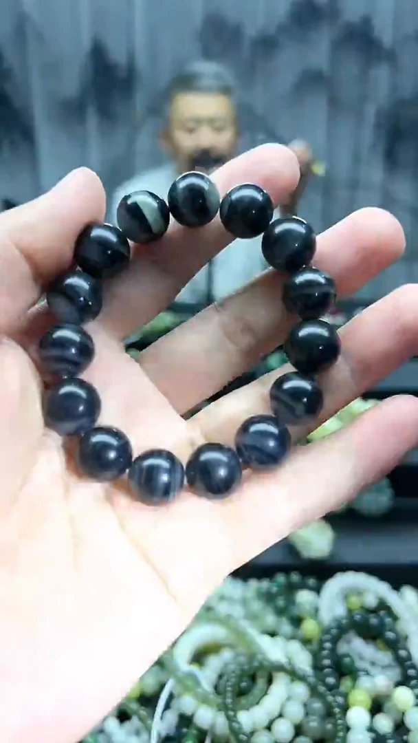 未镶嵌手串和田玉聚墨青花卡14纯天然拍一发一