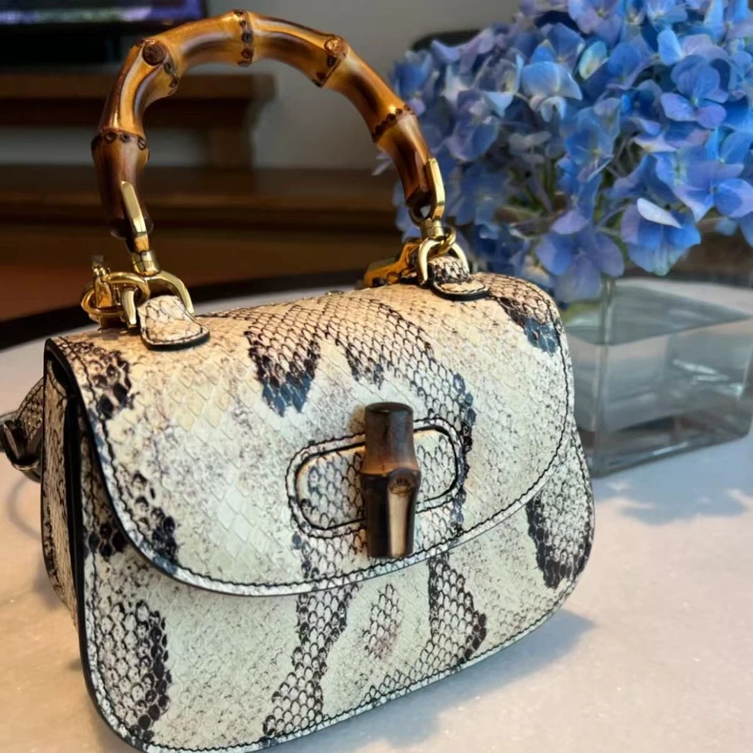 95新 GUCCI/古驰  bamboo蛇皮竹节包 1533 6849