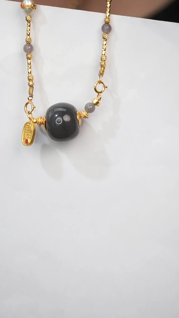 项链银S925镀金镶嵌和田玉1111