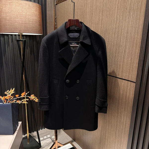 【商务型男 一衣两穿】男士高档双排扣大翻领中长款双面呢羊毛大衣