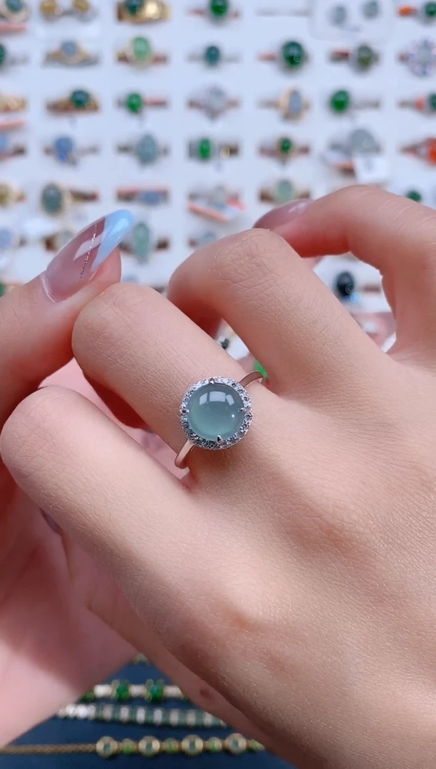 翡翠戒指银S925镶嵌天然翡翠