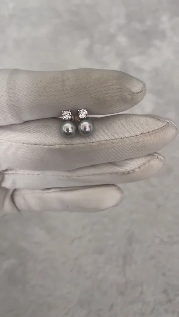 银S925镶嵌耳钉海水珍珠AK真多麻戴妃6.5-7mm