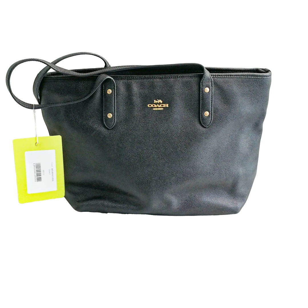 95新 COACH/蔻驰 Coach 黑色荔枝纹托特包 030417