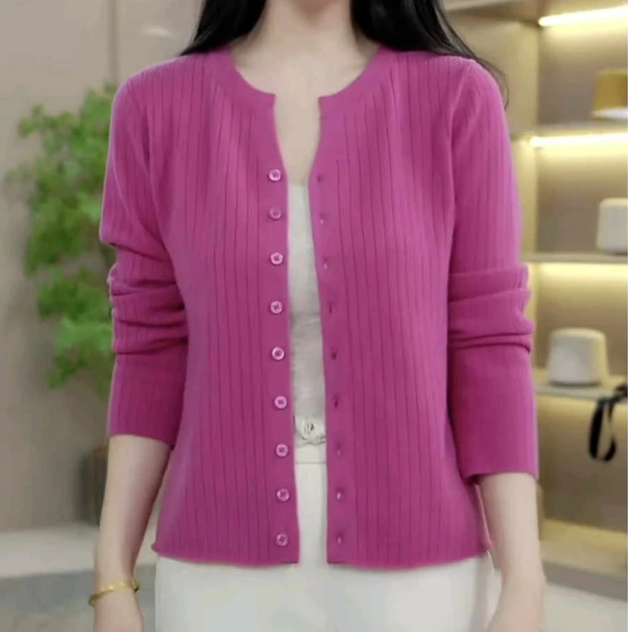 羊毛针织开衫女装春秋纯色百搭外穿休闲上衣洋气宽松毛衣外套上衣