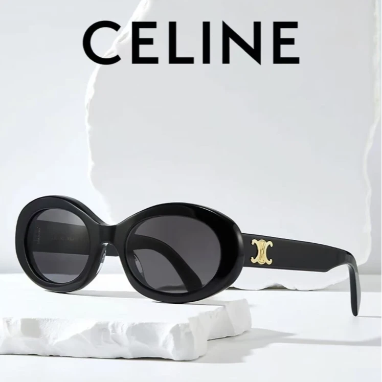 Celine/思琳个性时尚椭圆形女士太阳镜黑色 CL40194U Y
