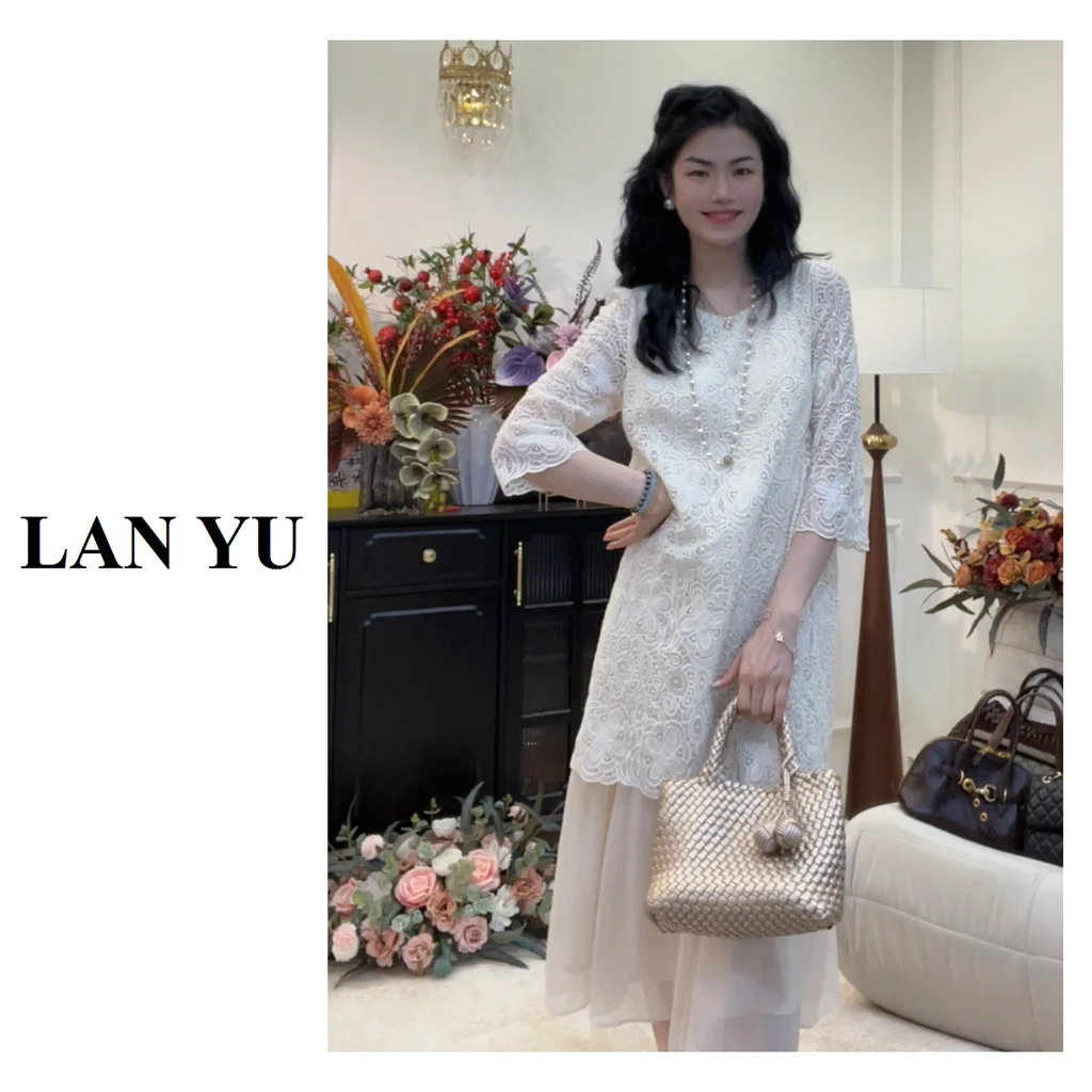 【无忧】假两件拼接连衣裙蕾丝刺绣显瘦裙子大码女装欧诺风长裙