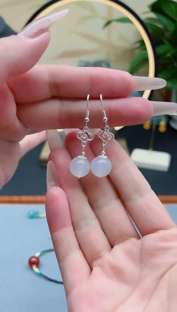 玛瑙/玉髓耳饰银S925镶嵌630