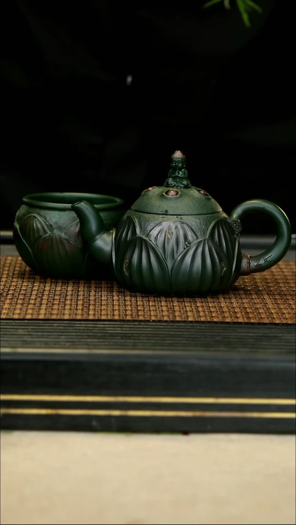 【闪购商品】紫砂茶壶30民国绿 莲生套组