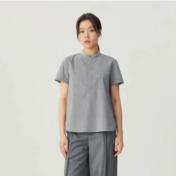 【商场同款】新中式格纹中山领半开襟短袖衬衫经典条纹衬衣5300484