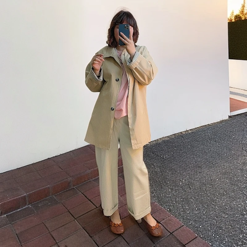 日韩俩穿水洗棉阔腿直筒休闲裤