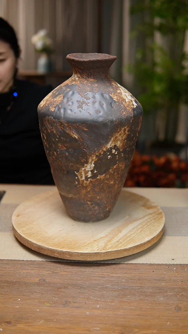 【闪购商品】陶瓷  花器诧寂棕高脚