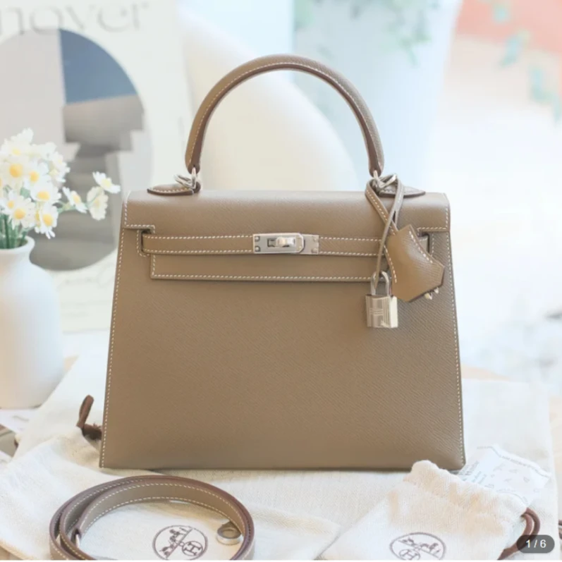 未使用 Hermes/爱马仕 Kelly25 K刻 EP皮 大象灰 银扣女包