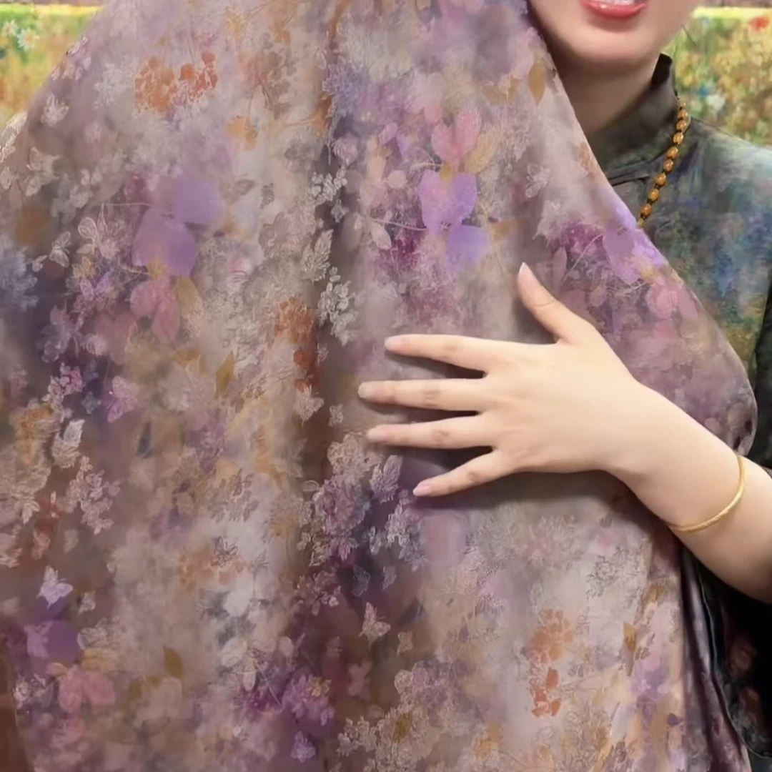 新中式花萝 叶拓紫花L-6 服装面料