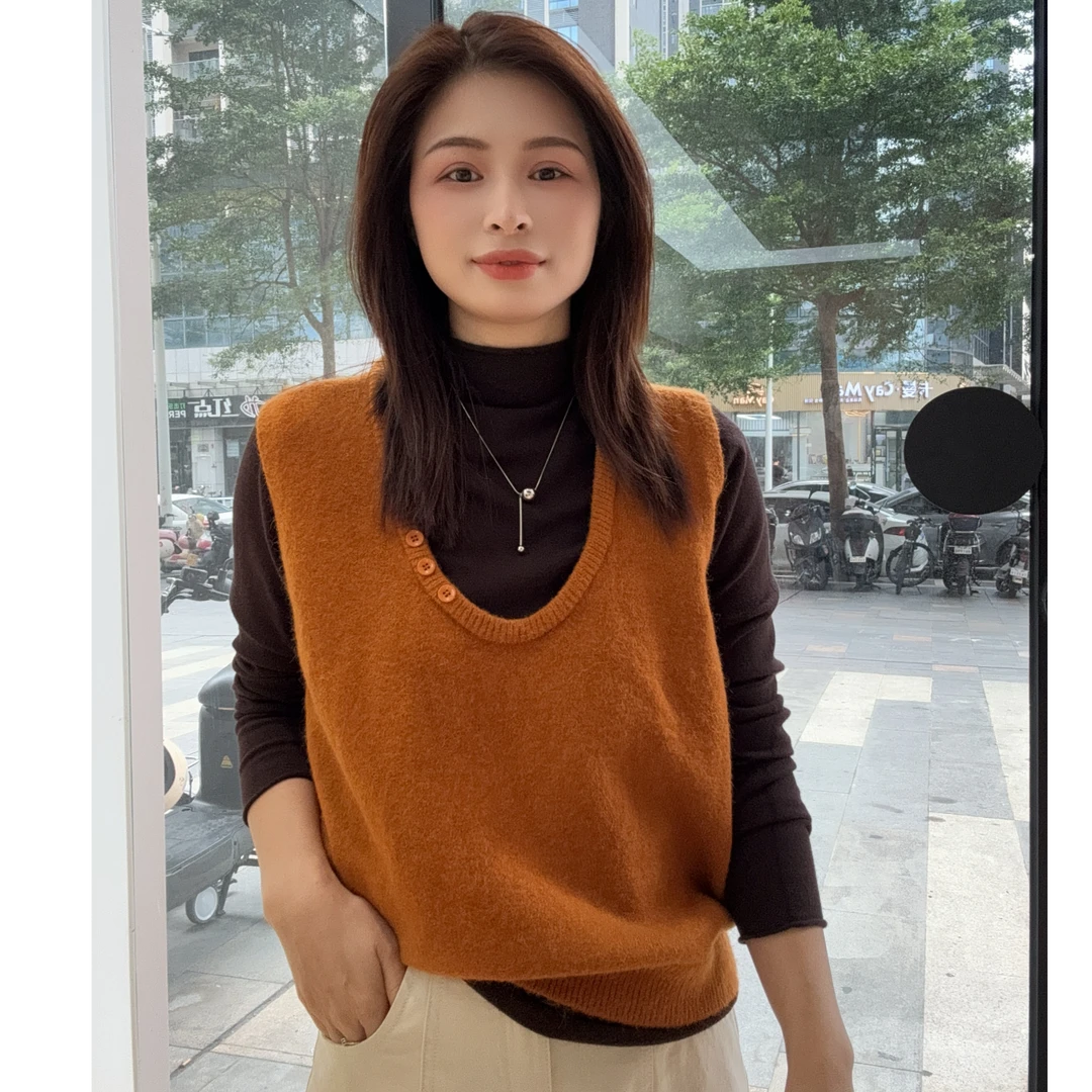 萱萱【U领两件套】秋季新款百搭细线针织两件套上衣5838-16 091603