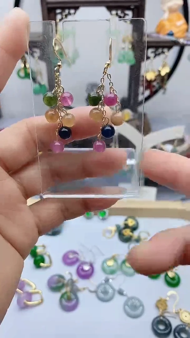 碧玺耳饰14K金镶嵌141碧玺