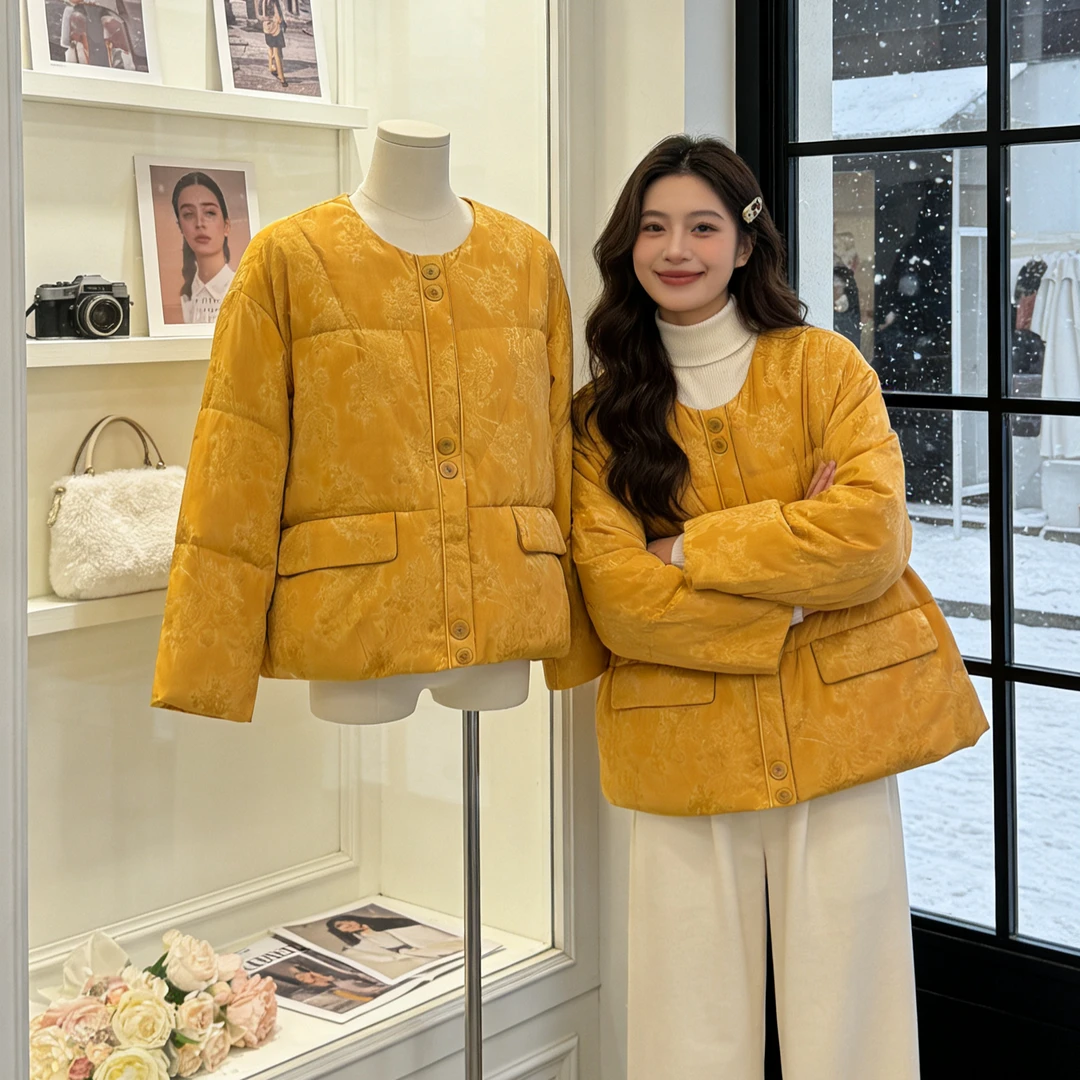 【素木】·圆领提花白鸭绒羽绒服2025冬新款女款欧货 气质保暖