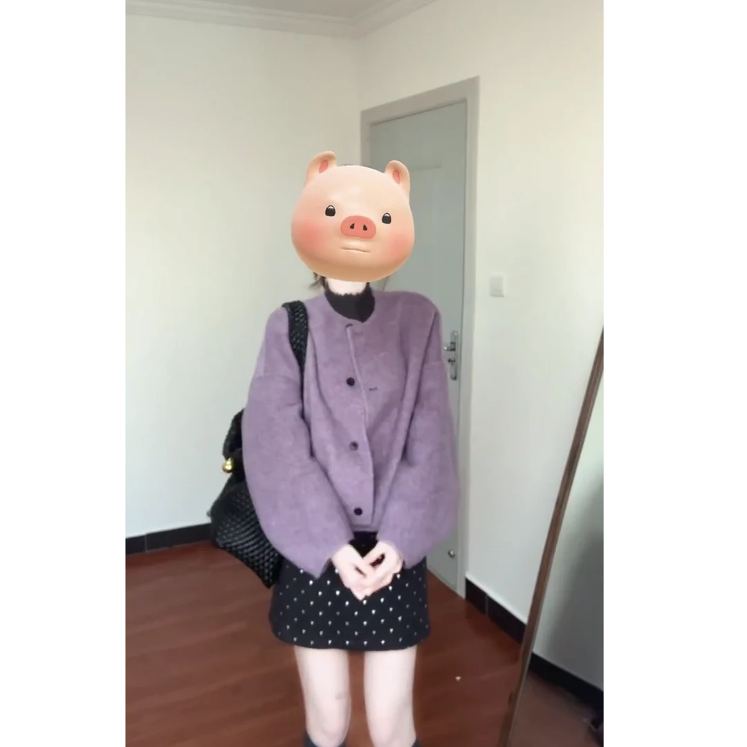 2025秋冬新款小香风短款毛呢外套灰色打底上衣高腰显瘦半身裙套装