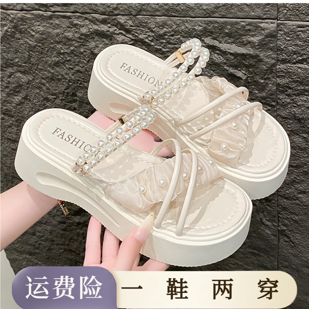 松糕厚底罗马凉鞋女2025夏季新款时尚仙女配裙子两穿海边沙滩凉拖