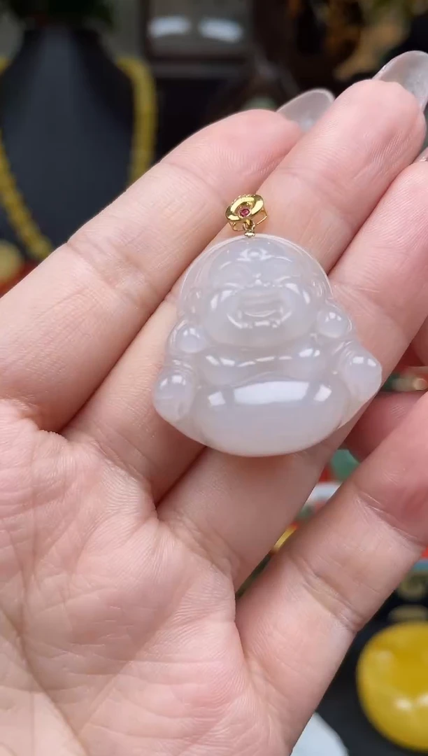 和田玉18K金镶嵌颈饰吊坠ge84