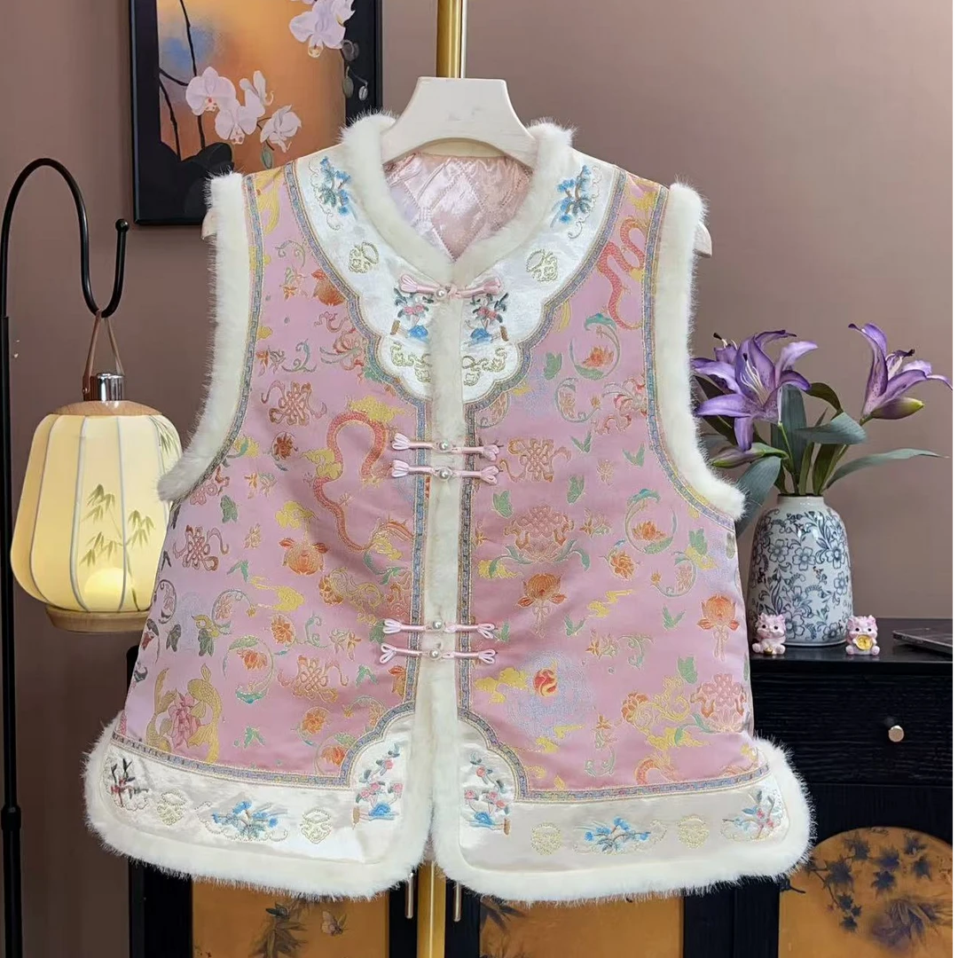 双色-杨妃新中式国风刺绣加棉马甲