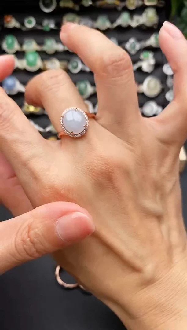 【闪购商品】翡翠戒指银S925镶嵌缅甸天然A货翡翠11  2-3