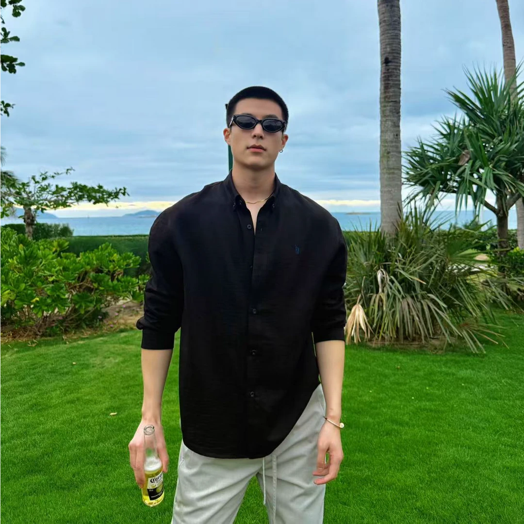 【西博】松弛感麻感衬衫极简宽松免熨休闲老钱风衬衫