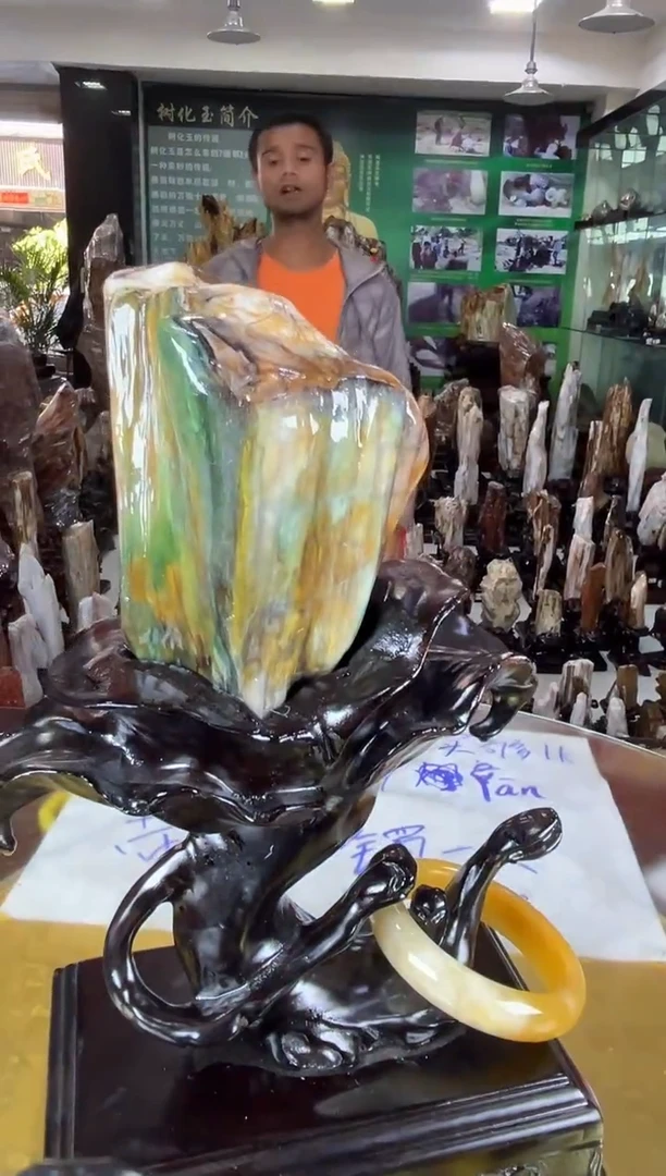 缅甸天然树化玉精品居家摆件