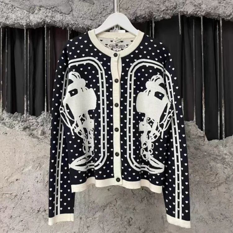 99新 Hermes/爱马仕 爱马仕爱心满印针织开衫36码11311女装休闲