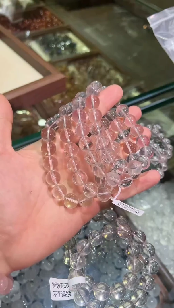 水晶手链未镶嵌12mm+冰橘粉（多样性发一）