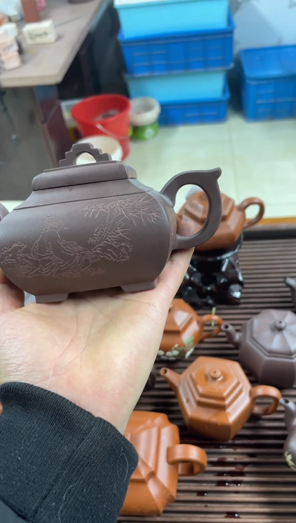 茶壶紫砂刻绘桥鼎