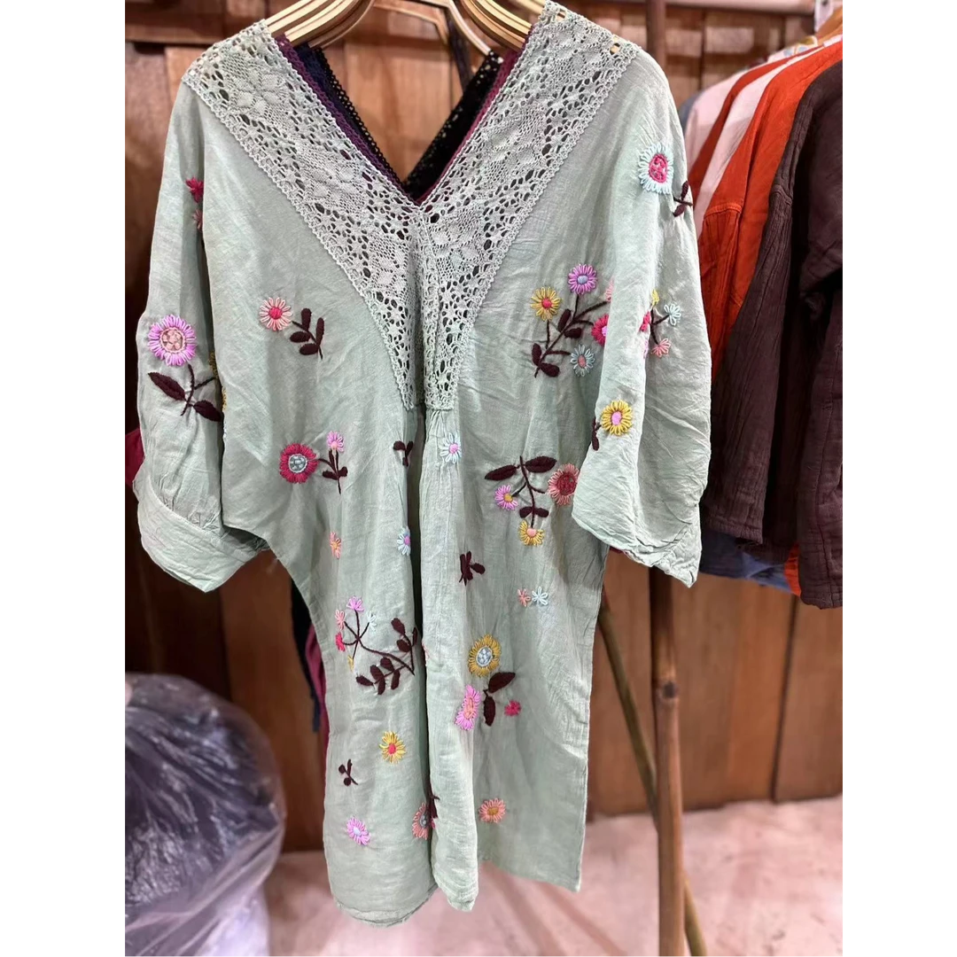 TAYA泰国手工棉麻刺绣连衣裙