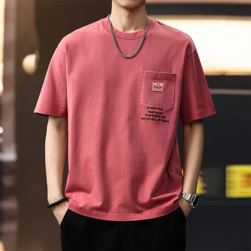 U&PURA高端美式纯棉重磅石磨水洗T恤男短袖2025夏百搭舒适简约