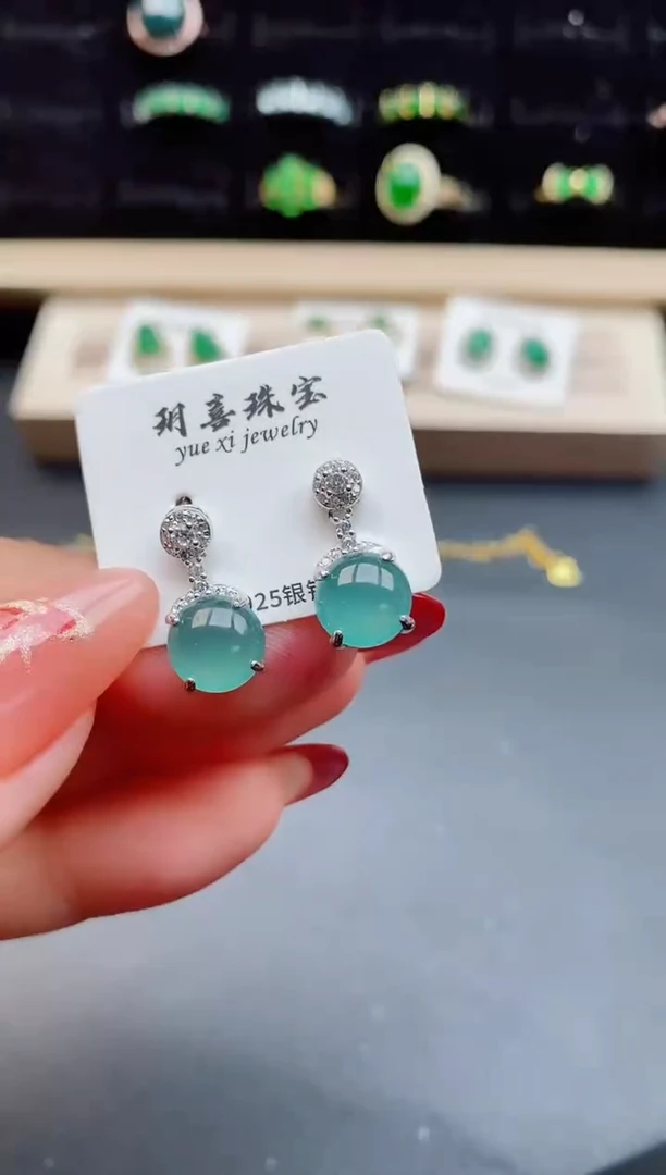 【闪购商品】翡翠耳饰银S925镶嵌850505