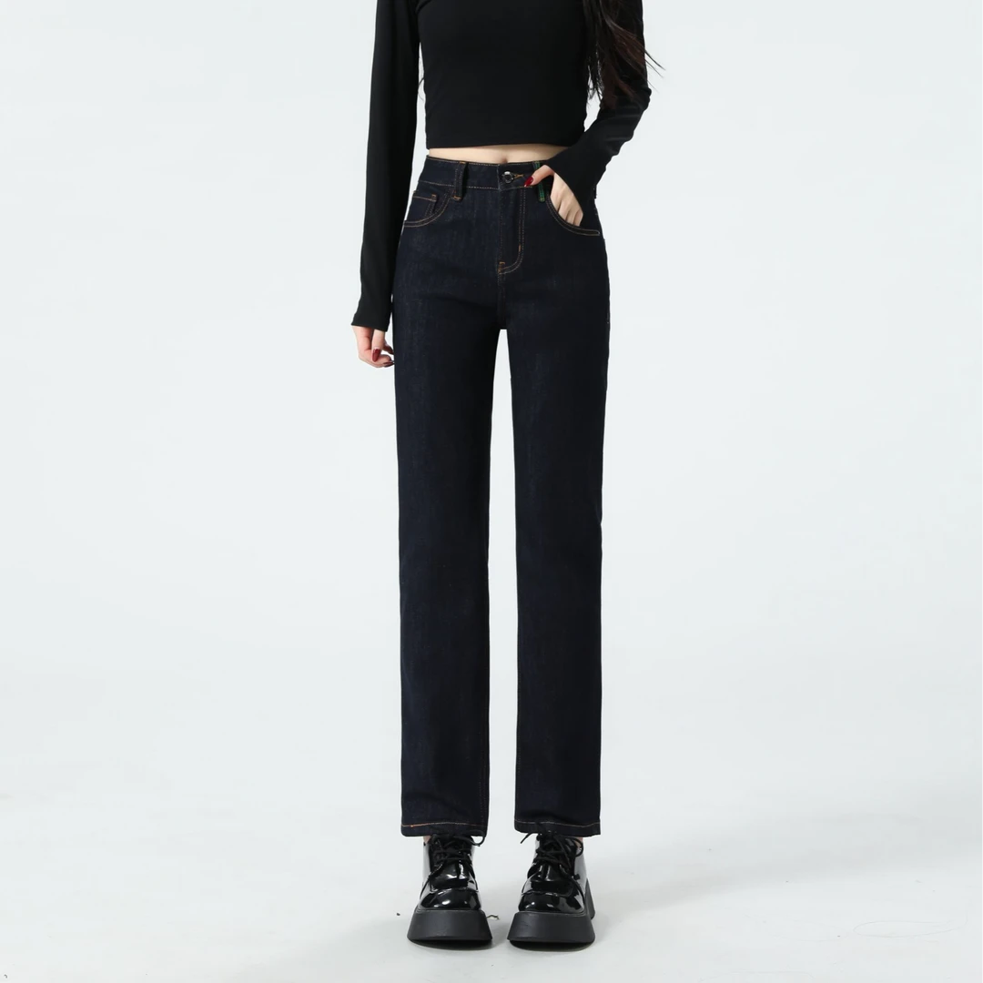 【花宁娜】古韵.薄款丹宁臻品原牛提花修身显瘦复古烟管裤#0128