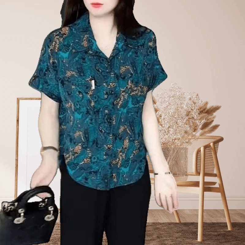 休闲时尚高级感印花短袖衬衫女夏2025新款超好看减龄洋气开衫上衣