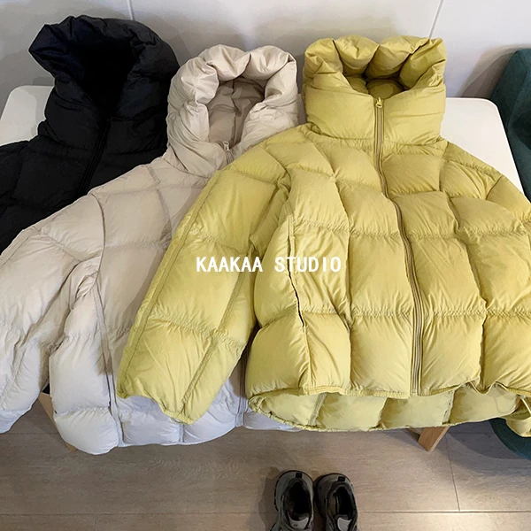 REKAYYAT“暖冬”冬季新品时尚通勤百搭洋气泡芙方块连帽羽绒服