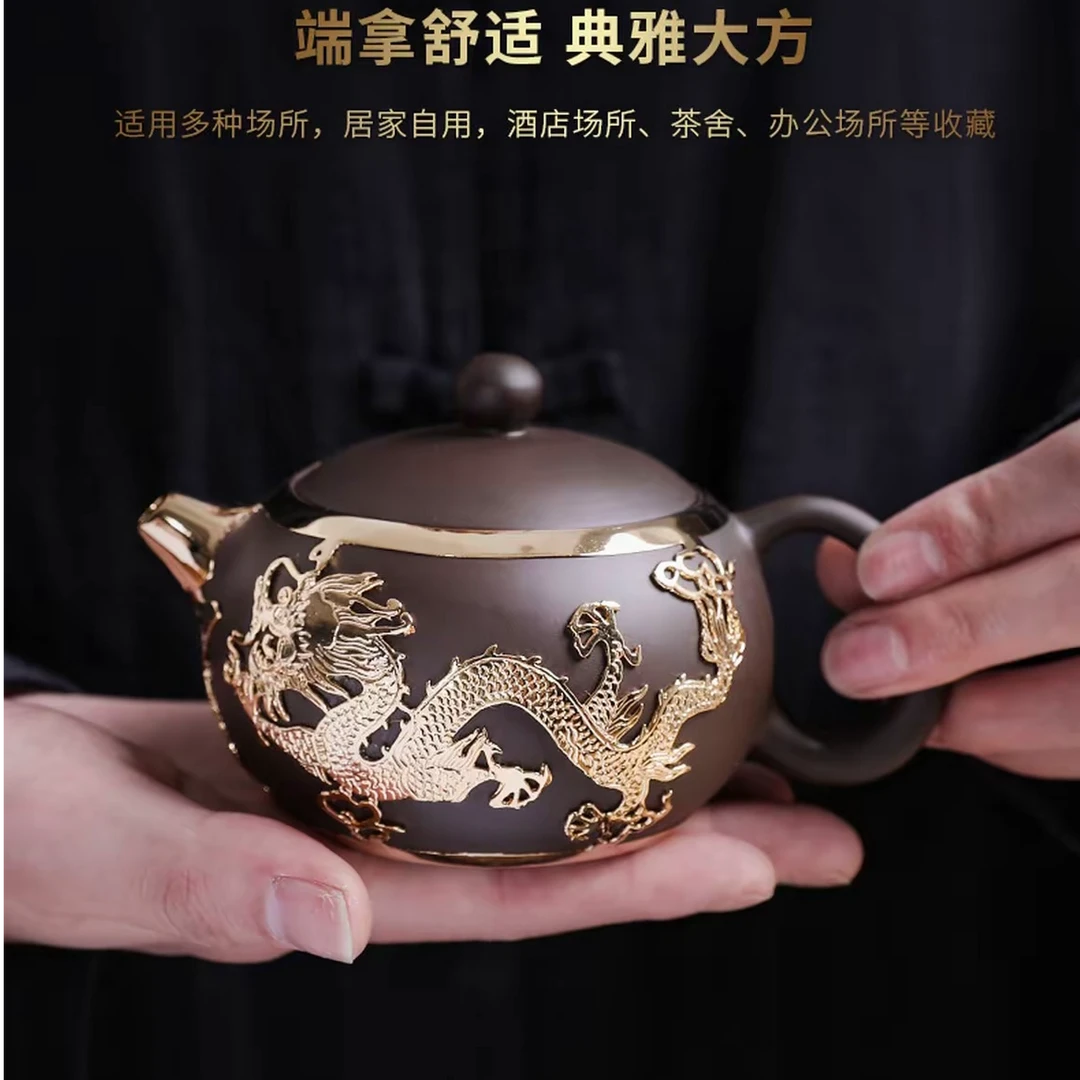 金镶玉紫砂茶壶锡镶茶具功夫高档纯手工茶壶家用一壶两杯礼盒装