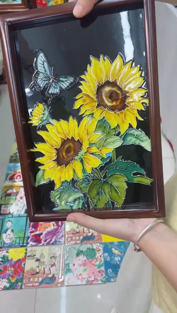 陶瓷23*33cm陶瓷向日葵蝴蝶家居挂画