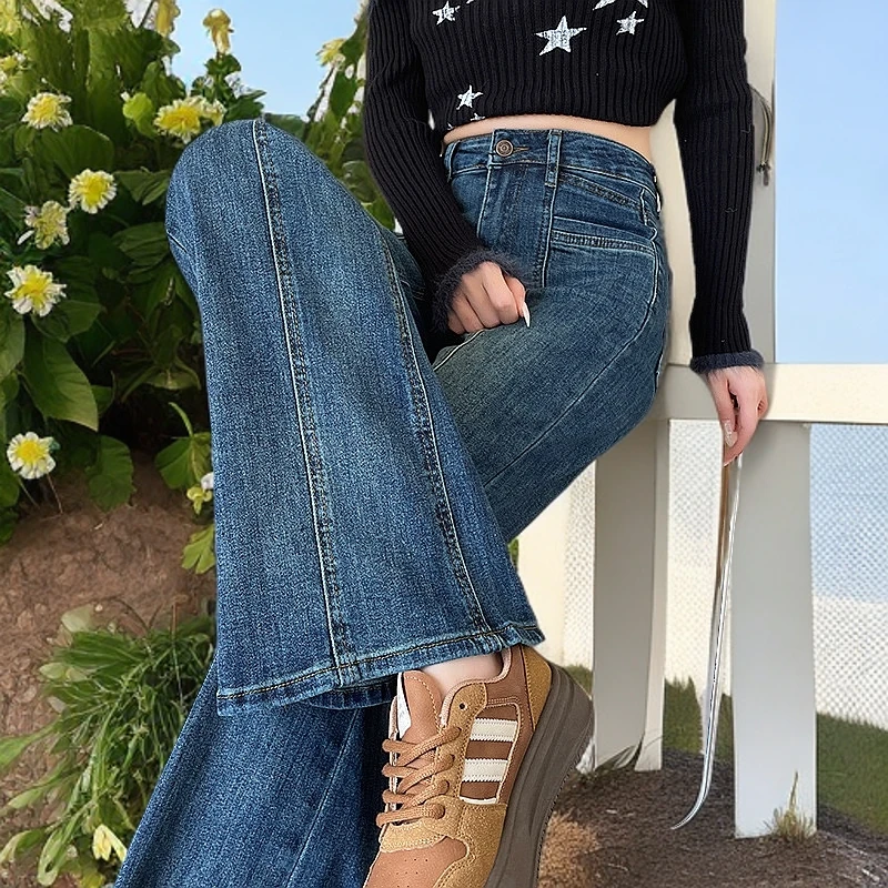 复古阔腿牛仔裤女春秋2025年新款春装高腰小个子春季