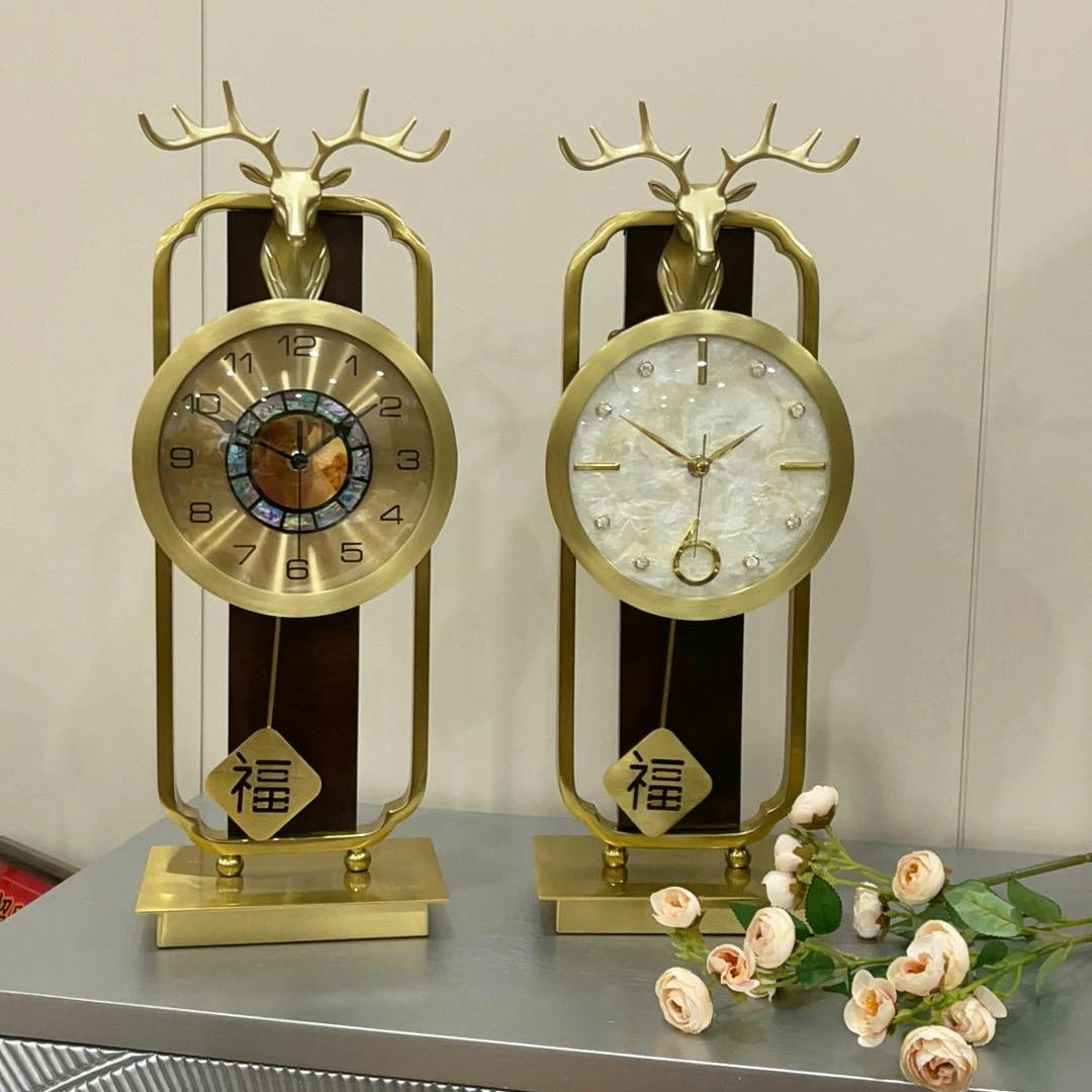 马可可家实木金属台钟新中式台钟创意摆件钟表