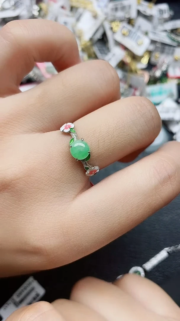 银S925镶嵌戒指翡翠1