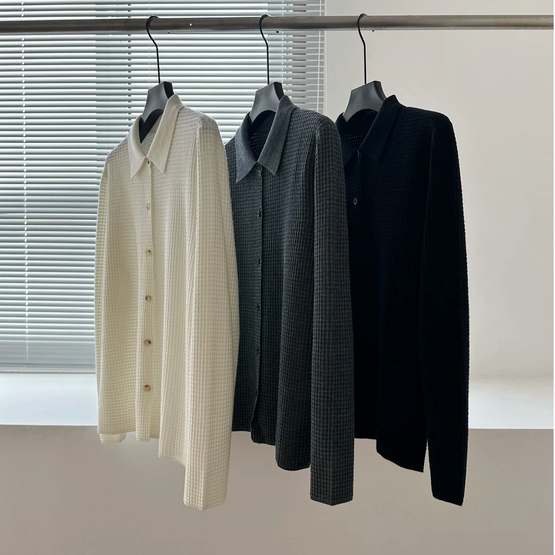 秋冬极简松弛冬季女装百搭老线毛衣立领开衫外套长袖百搭开衫