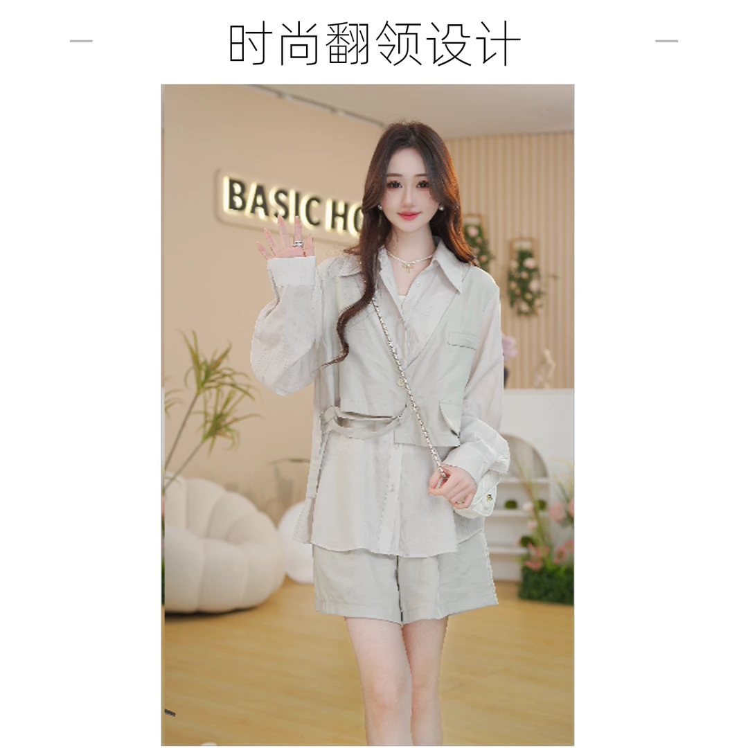 Basic House/百家好春夏设计师高定假两件时尚宽松百搭套装TS