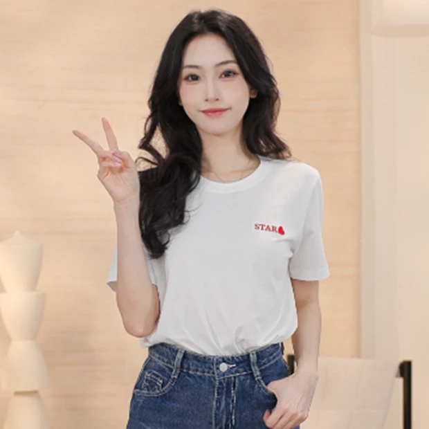 【欧若风新品】茵曼夏季全棉小清新短袖T恤显瘦休闲舒适圆领上衣女