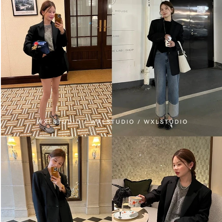 WXLSTUDIO 都市先锋 休闲西装外套女/吊带背心/西装裤时尚套装