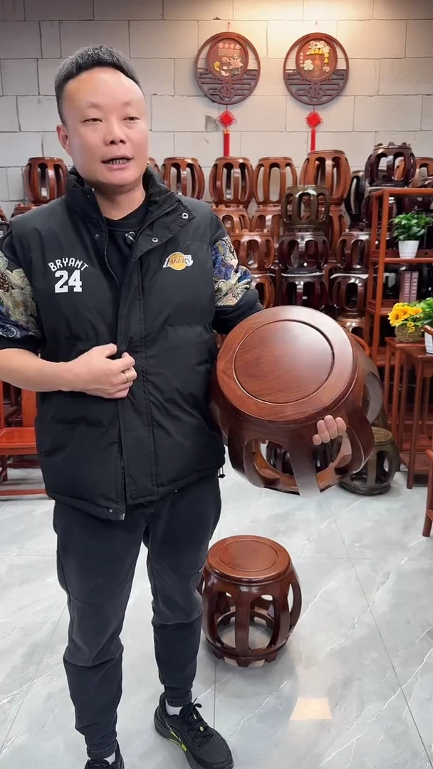 花梨木类家具胡桃色大号鼓凳一对2条