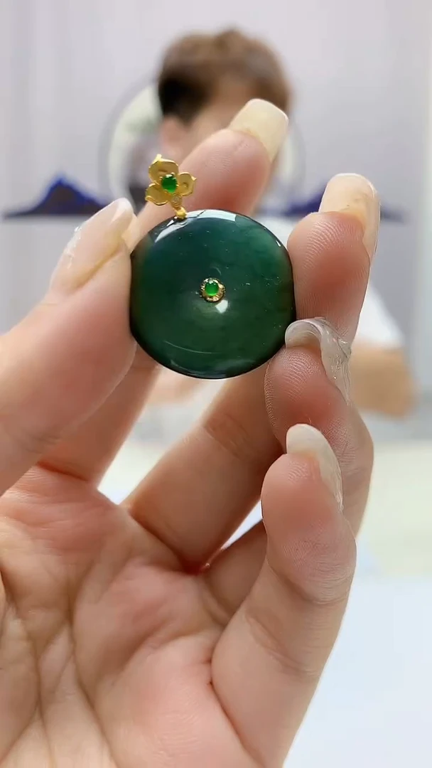 定制翡翠18K金镶嵌4868ms-毛货80扣子